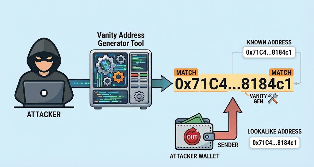 Address poisoning exploits the fact that wallet addresses are rarely rendered in full.